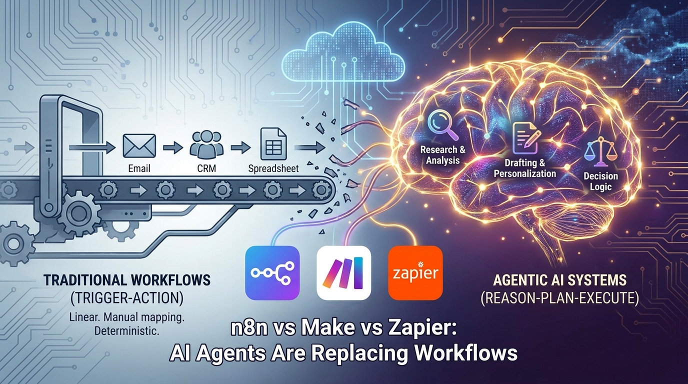 n8n vs Make vs Zapier: AI Agents Are Replacing Workflows