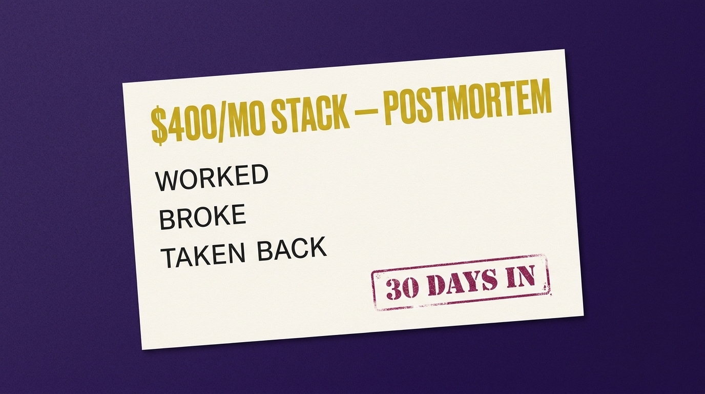 The $400/mo One-Person Unicorn Stack: 30-Day Postmortem