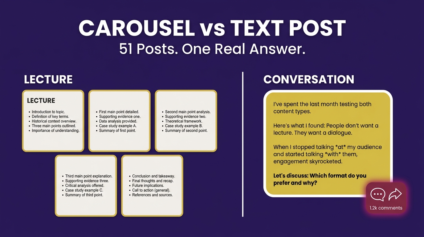 Carousel vs Text Post: The Full 51-Post Breakdown